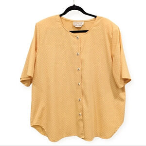Vintage  Image Button Down Yellow White Polkadot Top Size 24